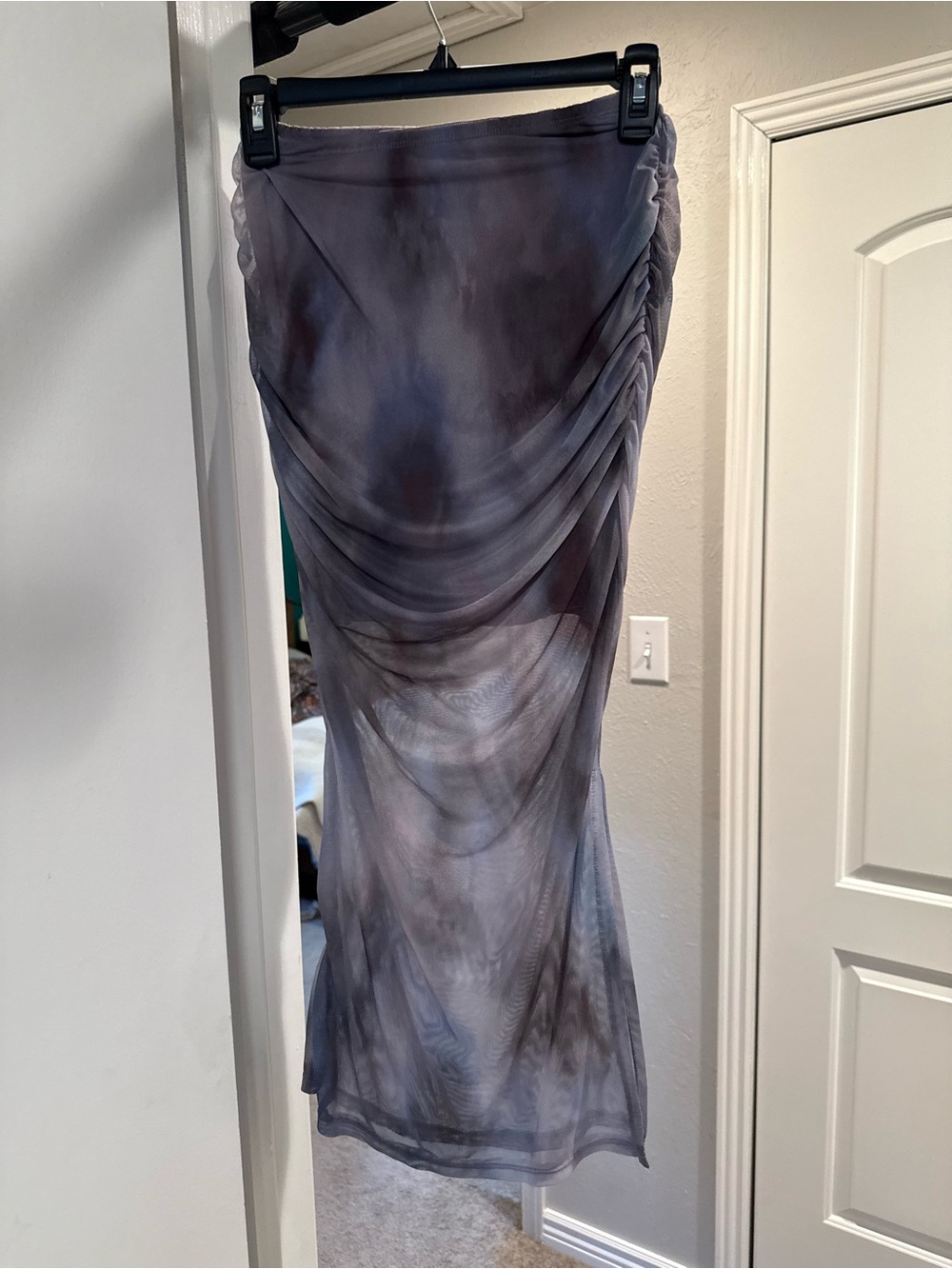 Sheer Draped Midi Skirt in tie dye Smoky Gray